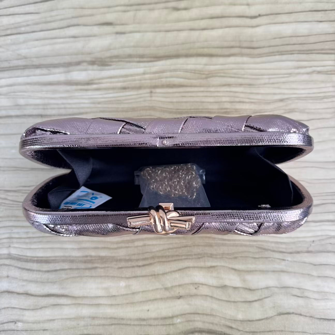 Weave Detail Metallic Knot Clutch Purse