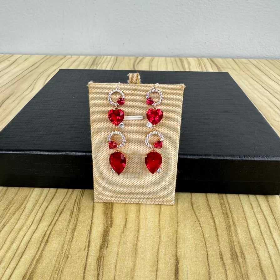 Gold Plated Pretty Drop Earrings - Ruby Red