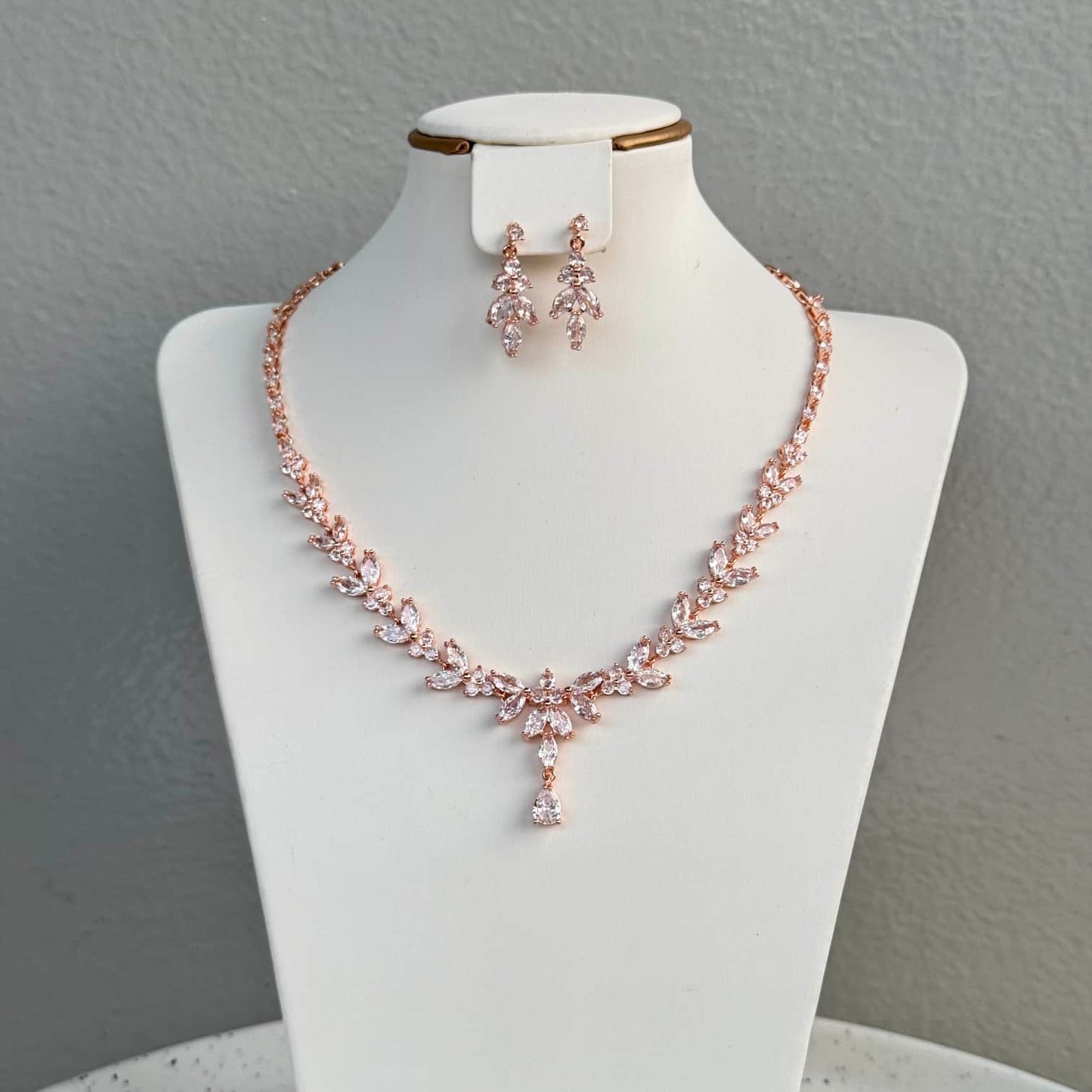 Drop Pendant Bridal Necklace and Earring Jewelry Set