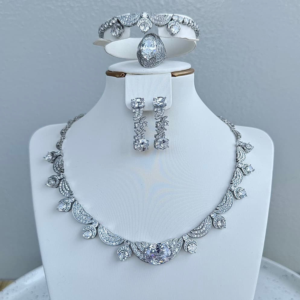 Complete Bridal Cubic Zirconia Jewelry Set - Silver