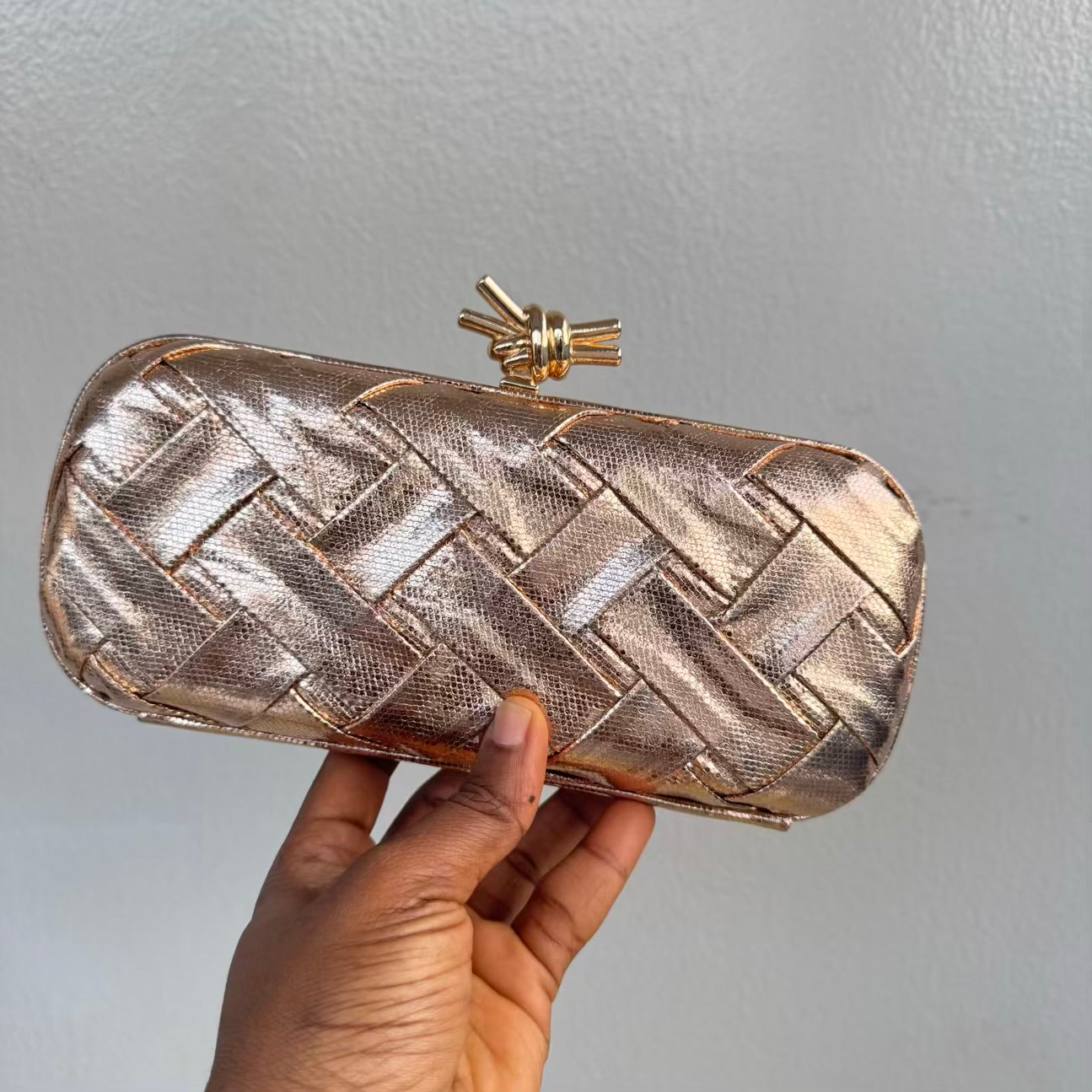 Weave Detail Metallic Knot Clutch Purse