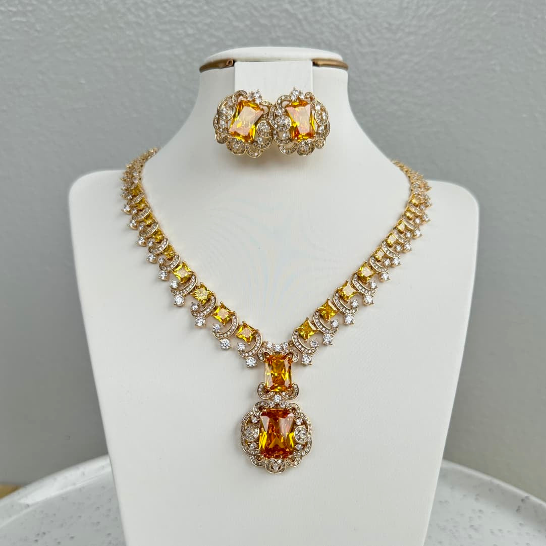 Statement Drop Pendant Luxury Cubic Zirconia Necklace and Earring Set