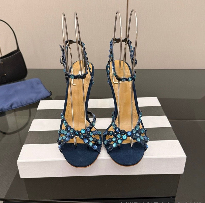 Designer Inspired Large Rhinestone Ankle Strap Sandals