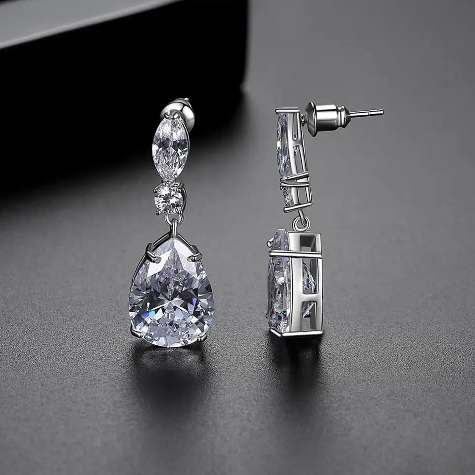 Tear Drop Cubic Zirconia Bridal Earrings