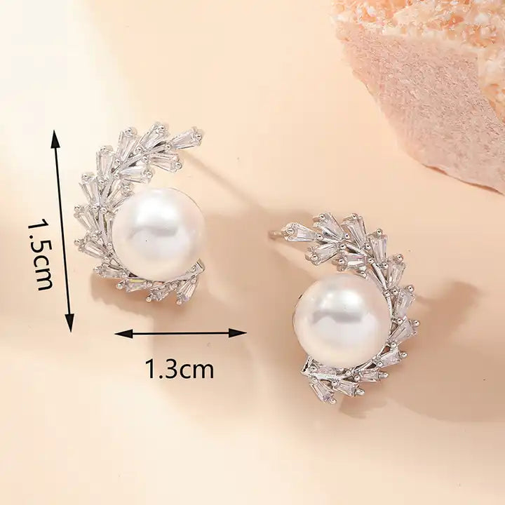 Cubic Zirconia Stud Pearl Earrings