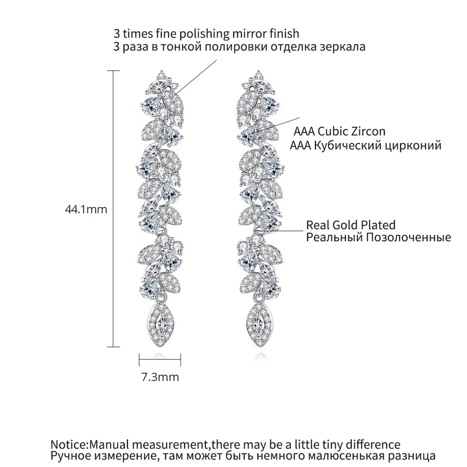 Long Cubic Zirconia Bridal Earrings
