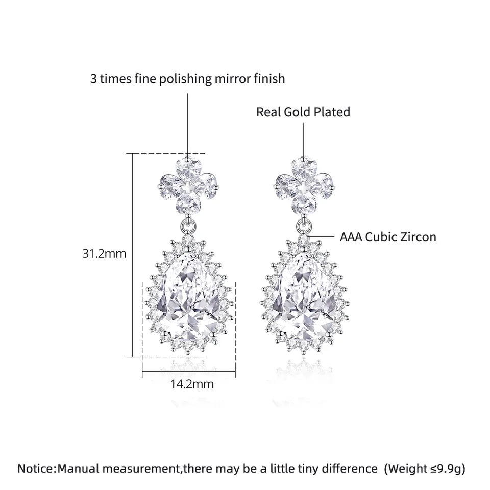 Small Tear Drop Cubic Zirconia Bridal Earrings