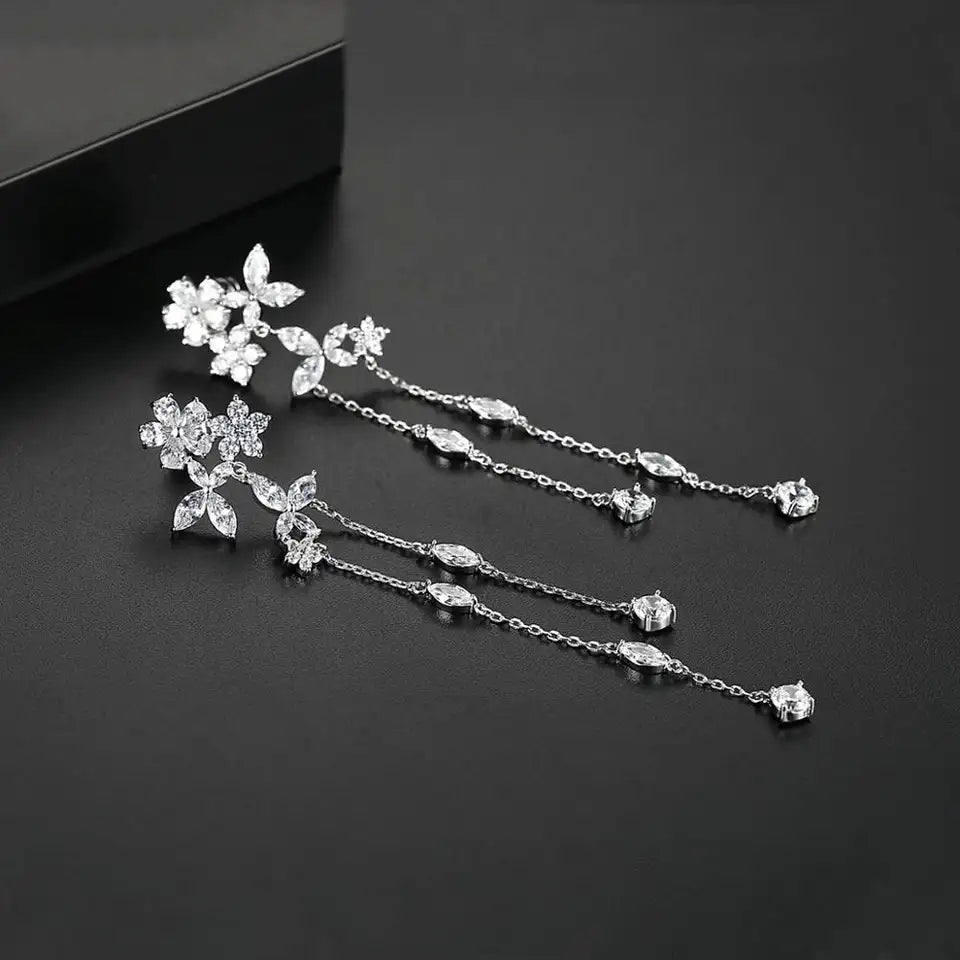 Long Delicate Cubic Zirconia Bridal Earrings
