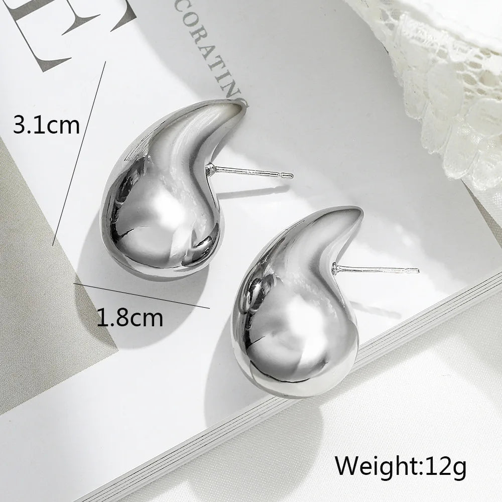 Teardrop Big Stainless Steel Stud Bridal Earrings – Silver