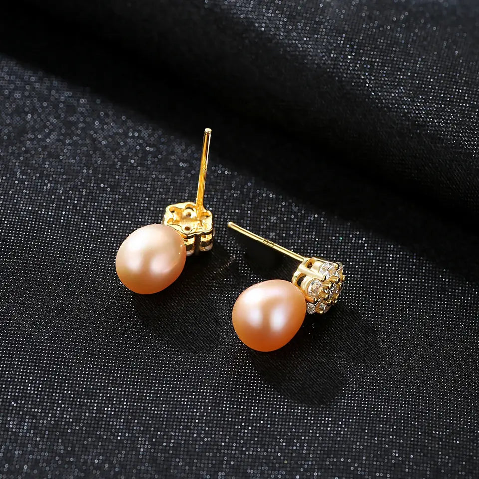 Small Sterling Silver Pearl Cubic Zirconia Stud Pearl Earrings