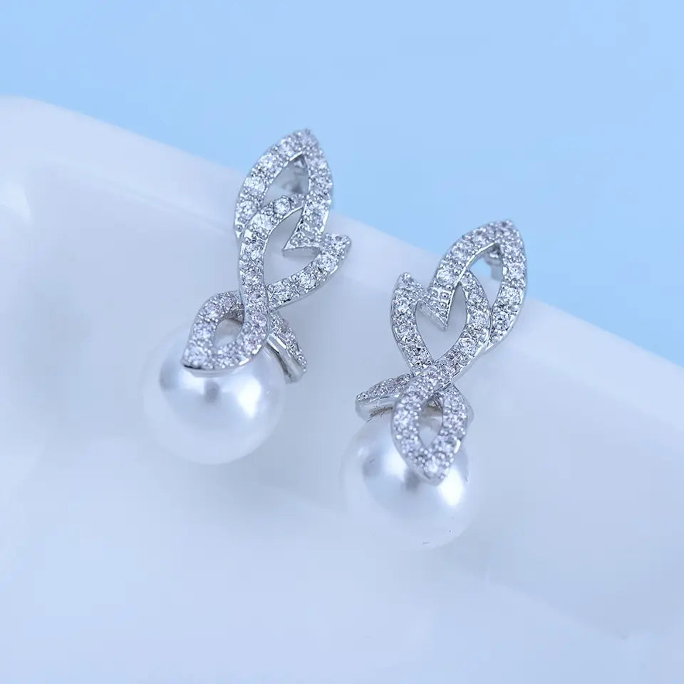 Small Drop Stud Cubic Zirconia Pearl Earring