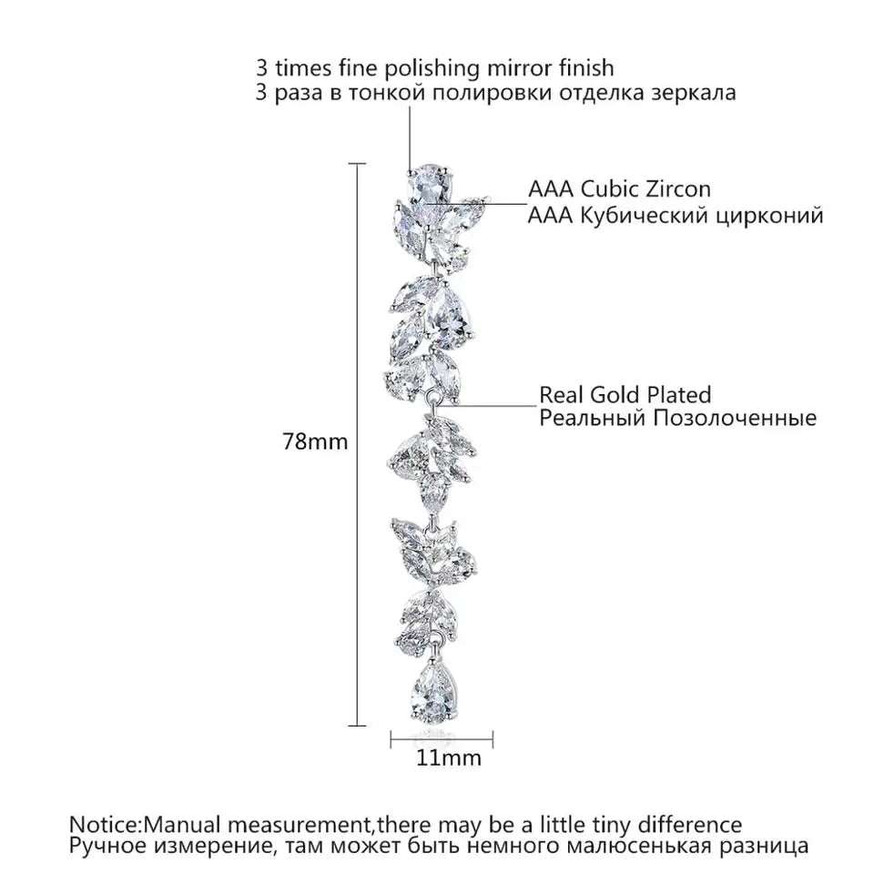 Statement Long Cubic Zirconia Bridal Earrings