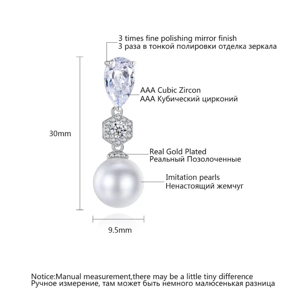 Small Drop Cubic Zirconia Pearl Earrings