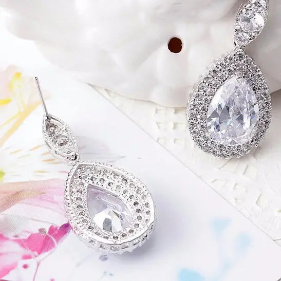 Tear Drop Cubic Zirconia Bridal Earrings