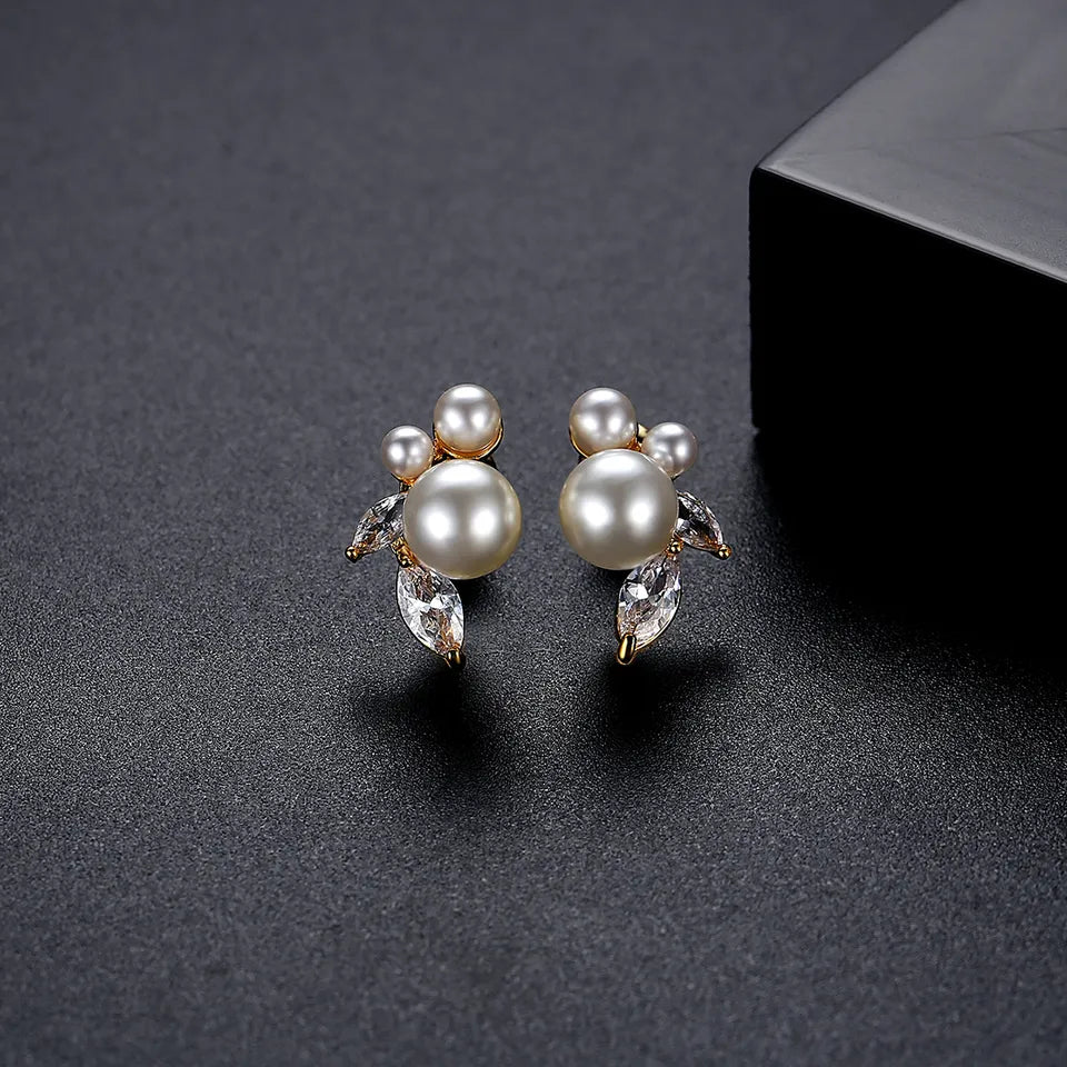 Cubic Zirconia Stud Pearl Earrings