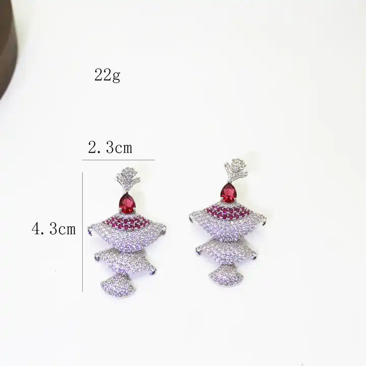 Luxe Cubic Zirconia Drop Earrings - Red