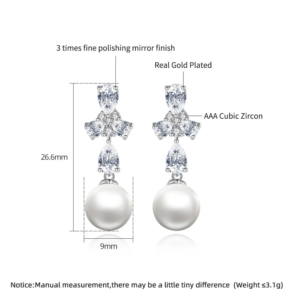 Small Drop Cubic Zirconia Pearl Bridal Earrings