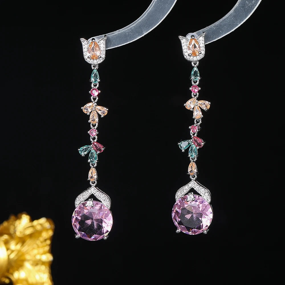 Long Multicolour Cubic Zirconia Earrings