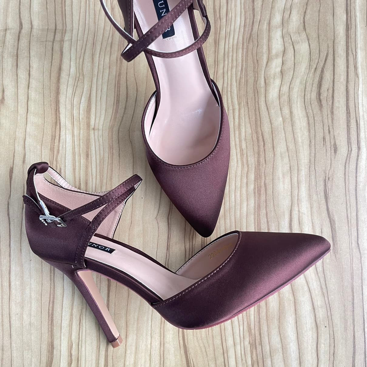 Cross Strap Pointed Toe Satin Shoes - Chocolate Brown