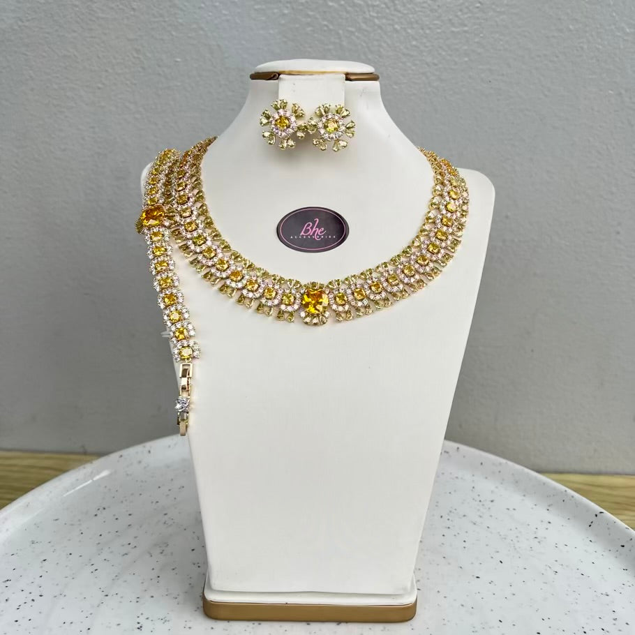 Statement Round Luxury Cubic Zirconia Jewelry Set - Yellow