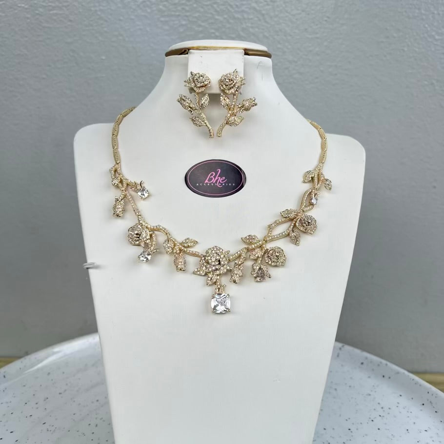 Floral Cubic Zirconia Bridal Jewelry Set
