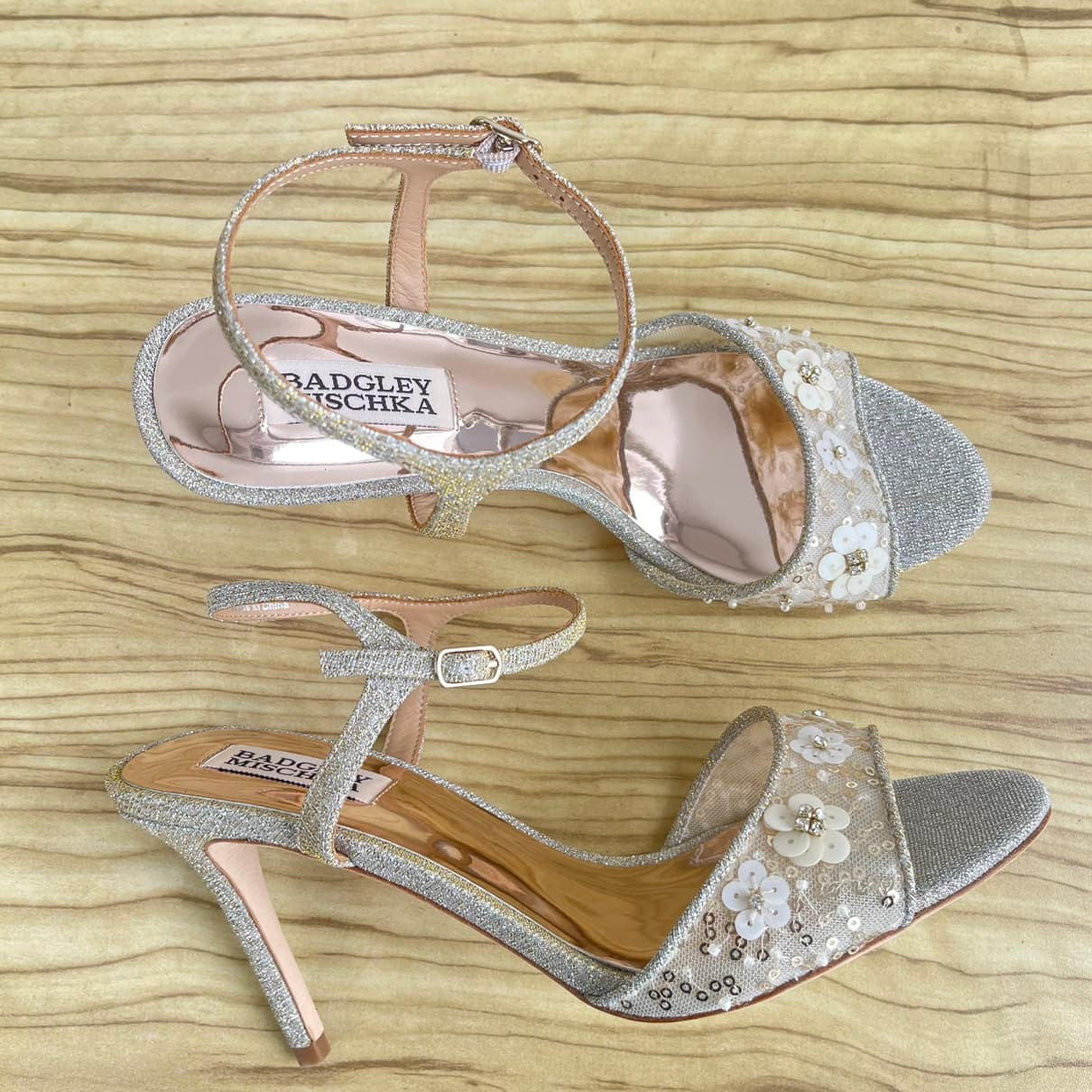 Badgley Mischka Terran Embellished Glitter Heel Sandals - Size 40