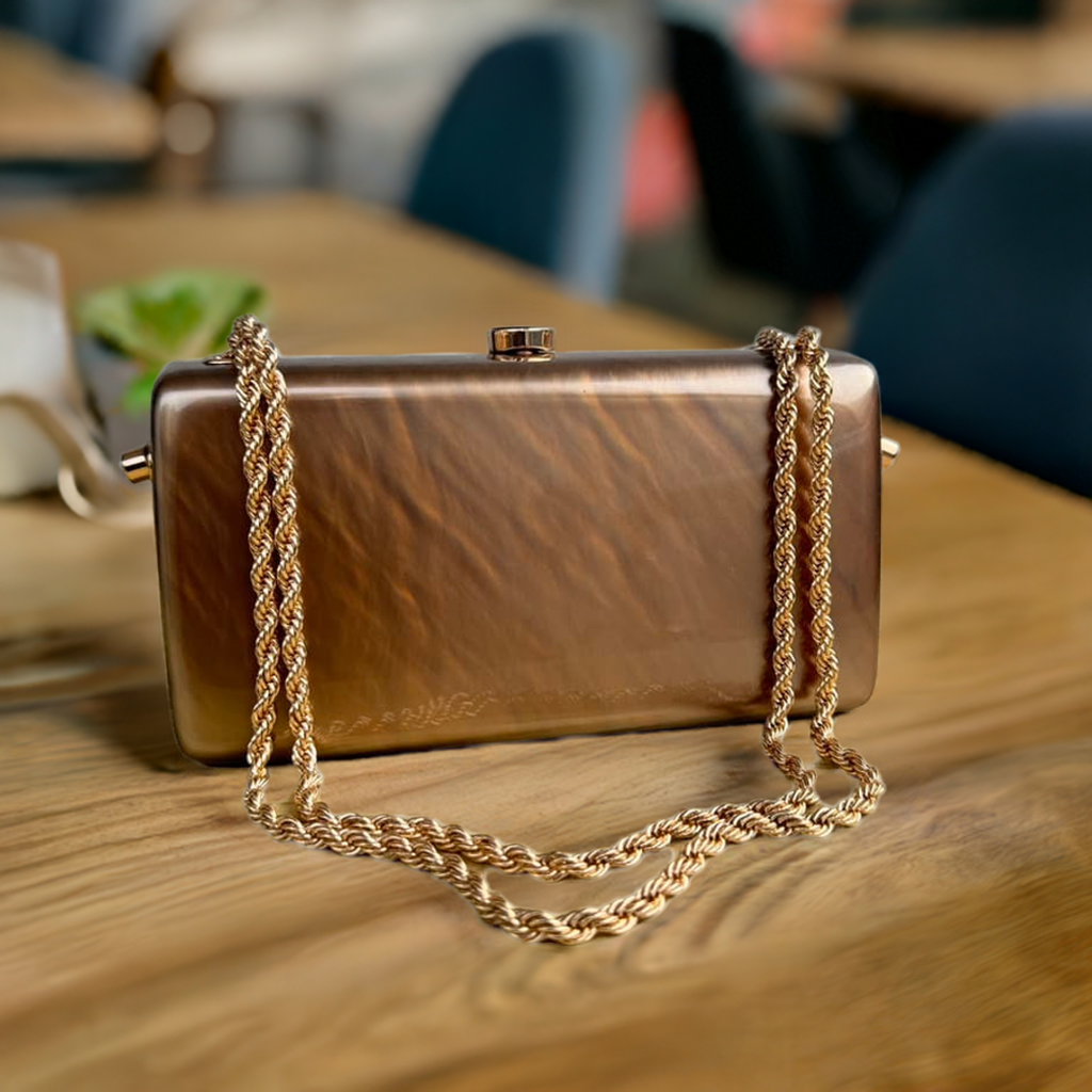 Acrylic Chain Strap Clutch Purse - Bronze