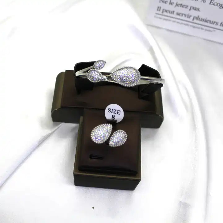 Drop Pendant Cubic Zirconia Complete Round Jewelry Set