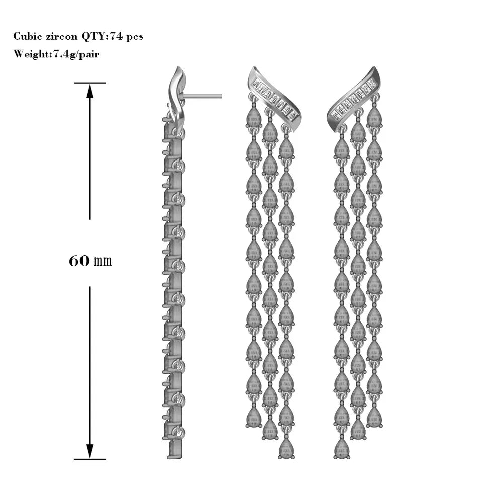 Long Tassel Chic Cubic Zirconia Bridal Earrings