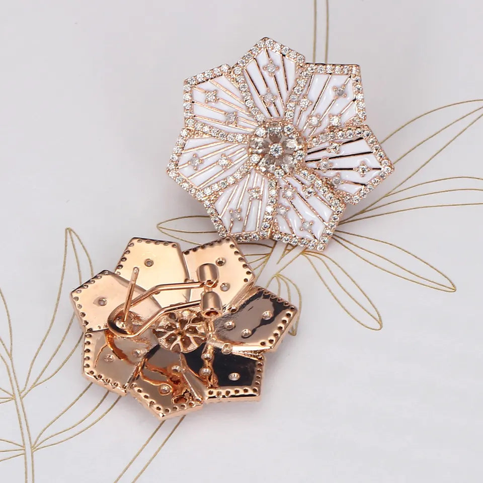 Enamel Cubic Zirconia Clip Stud Earrings