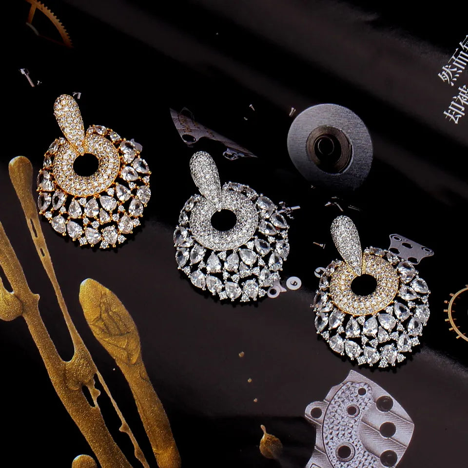 Pearl Cubic Zirconia Tennis Drop Bridal Earrings