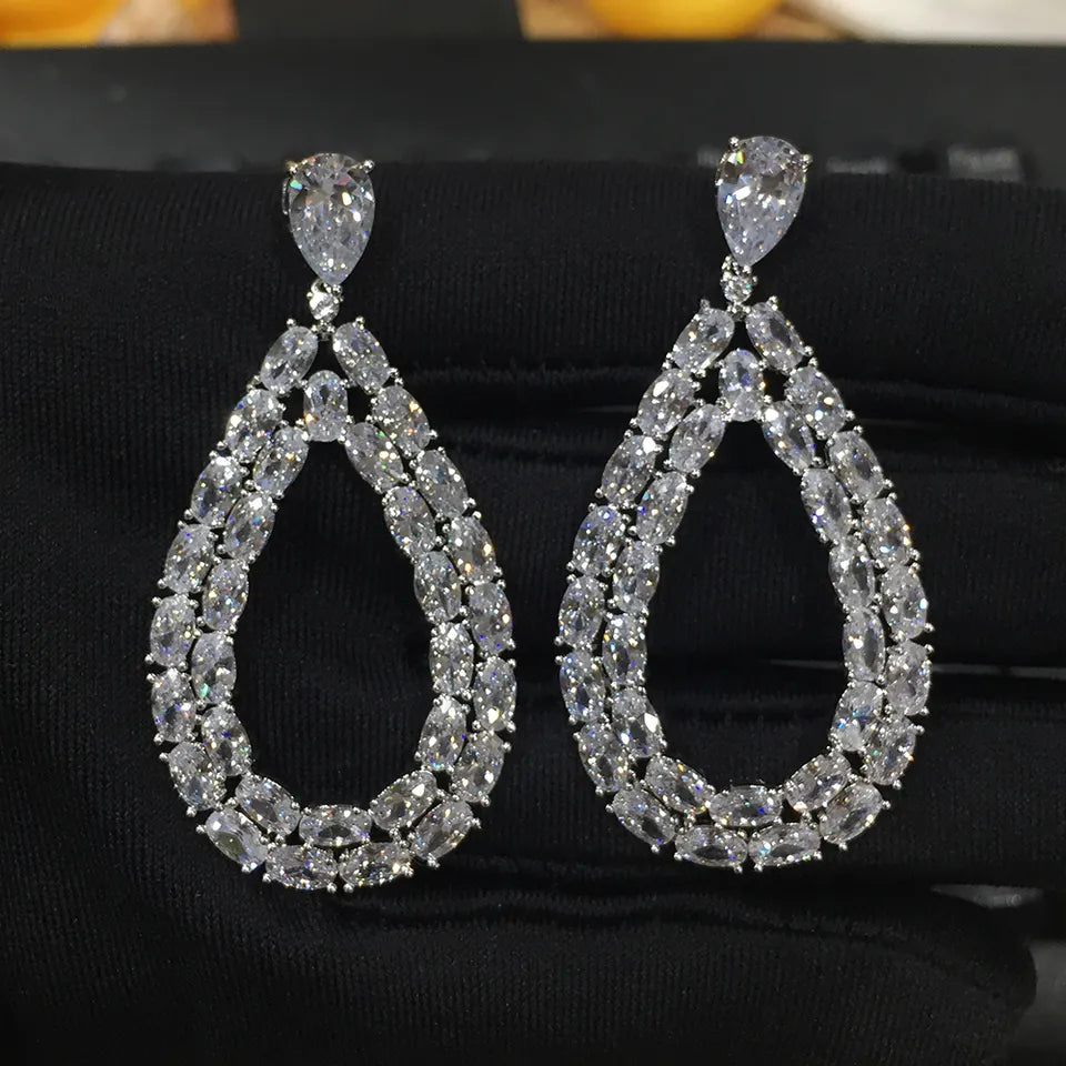Tear Drop Cubic Zirconia Bridal Earrings