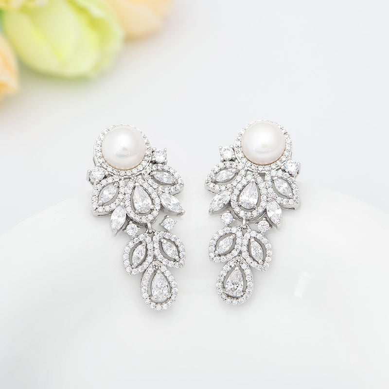 Drop Cubic Zirconia Pearl Earring - Bhe Accessories