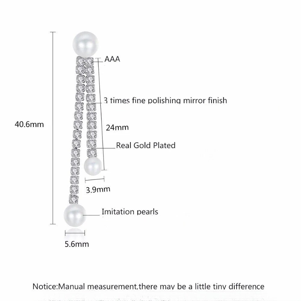 Pearl Cubic Zirconia Tennis Drop Bridal Earrings