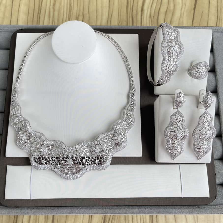 Silver Plated Luxury 4 Piece Cubic Zirconia Jewellery Set