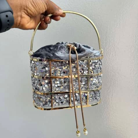 Velvet Sequin Cage Top Handle Clutch