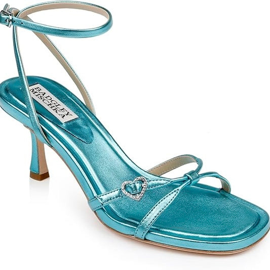 Badgley Mischka Metallic Cross Strap Low Heel Sandal - Size 39, 42
