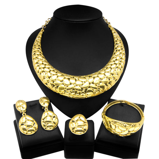Italian Design Round Patterned Plated Jewelry Set - Gold