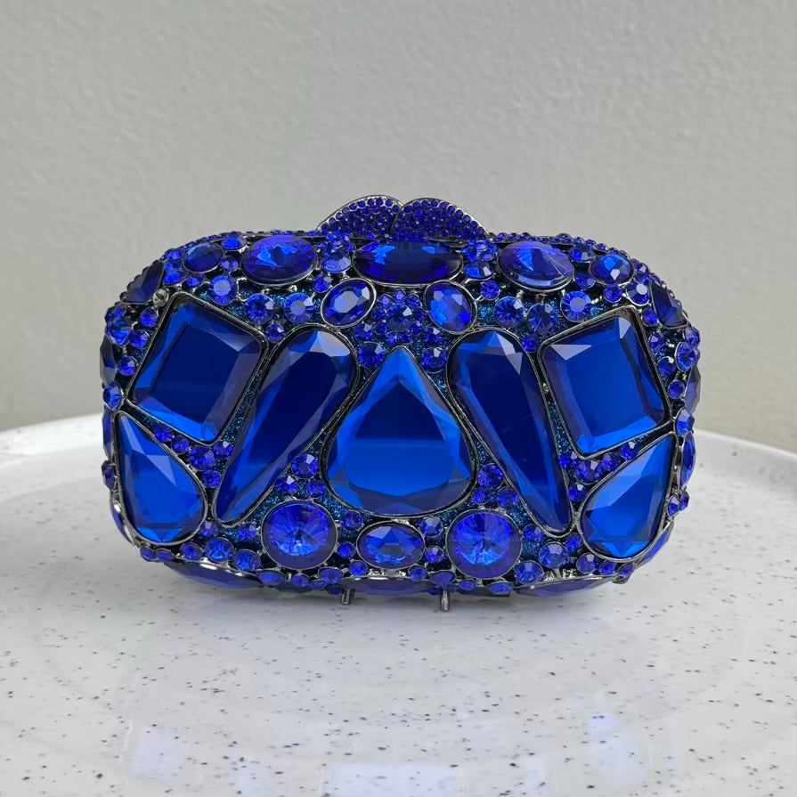 Large Faceted Crystals Clutch Purse