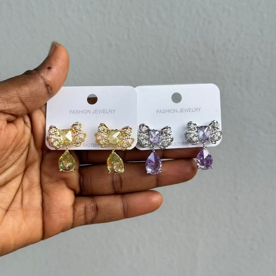 Cute Bow Cubic Zirconia Stud Earrings