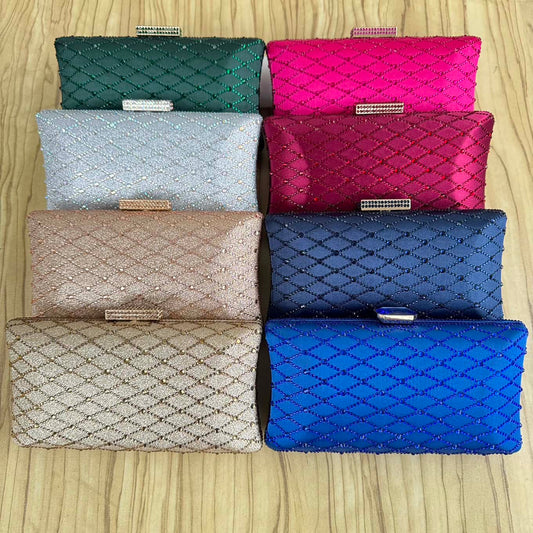 Lattice Rhinestone Embellished Shimmer Clutch Purse