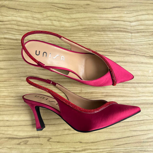 Pointed Toe Satin Slingback Heeled Shoe - Size 39, 40
