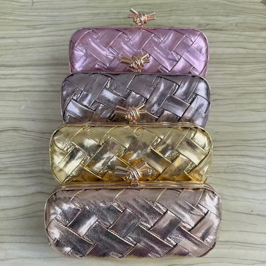 Weave Detail Metallic Knot Clutch Purse