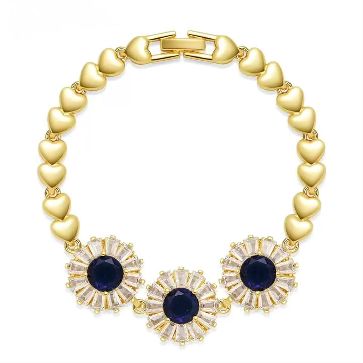 Floral Detail Gold Tone Cubic Zirconia Bracelet