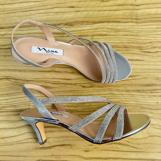 Nina Kitten Low Heel Sandal - Silver Size 39