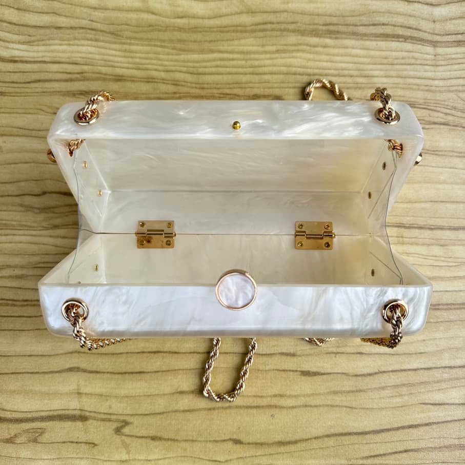 Acrylic Chain Strap Clutch Purse - Ivory