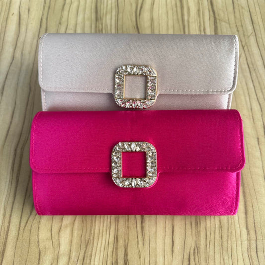 Buckle Detail Envelope Fabric Clutch Purse - Champagne Gold