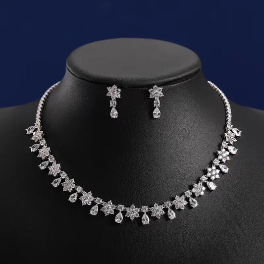 Round Silver Plated Cubic Zirconia Necklace and Earring Set