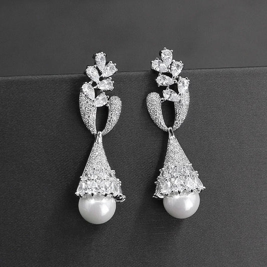 Elegant Cubic Zirconia Pearl Drop Earring