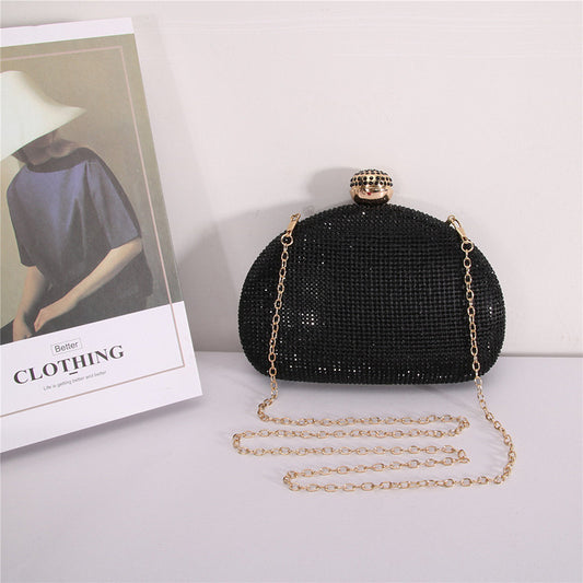 Half Moon Crystal Embellished Clutch Purse - Black